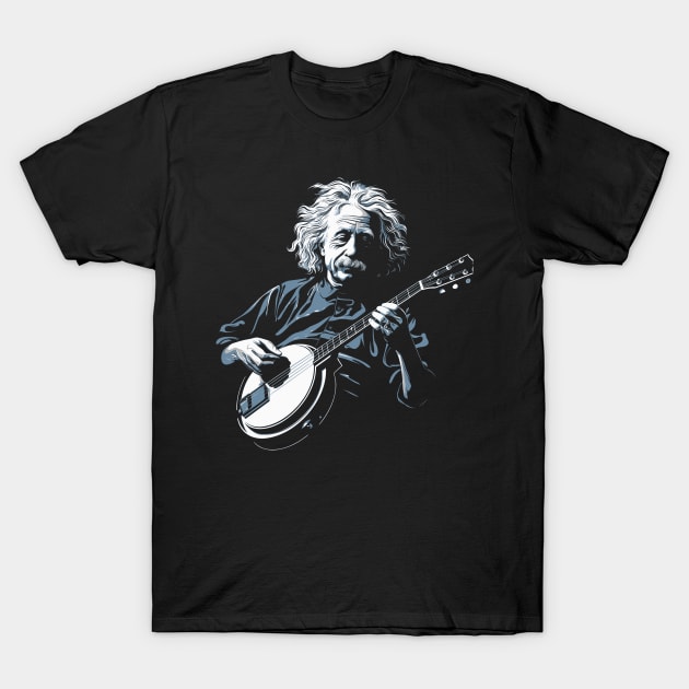 Albert Einstein Playing Banjo Funny Science Satire T-Shirt by robotbasecamp